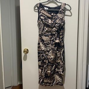 London Times Dress sz 4 Glitter Floral Pattern Nude Black Brown Peacock Style